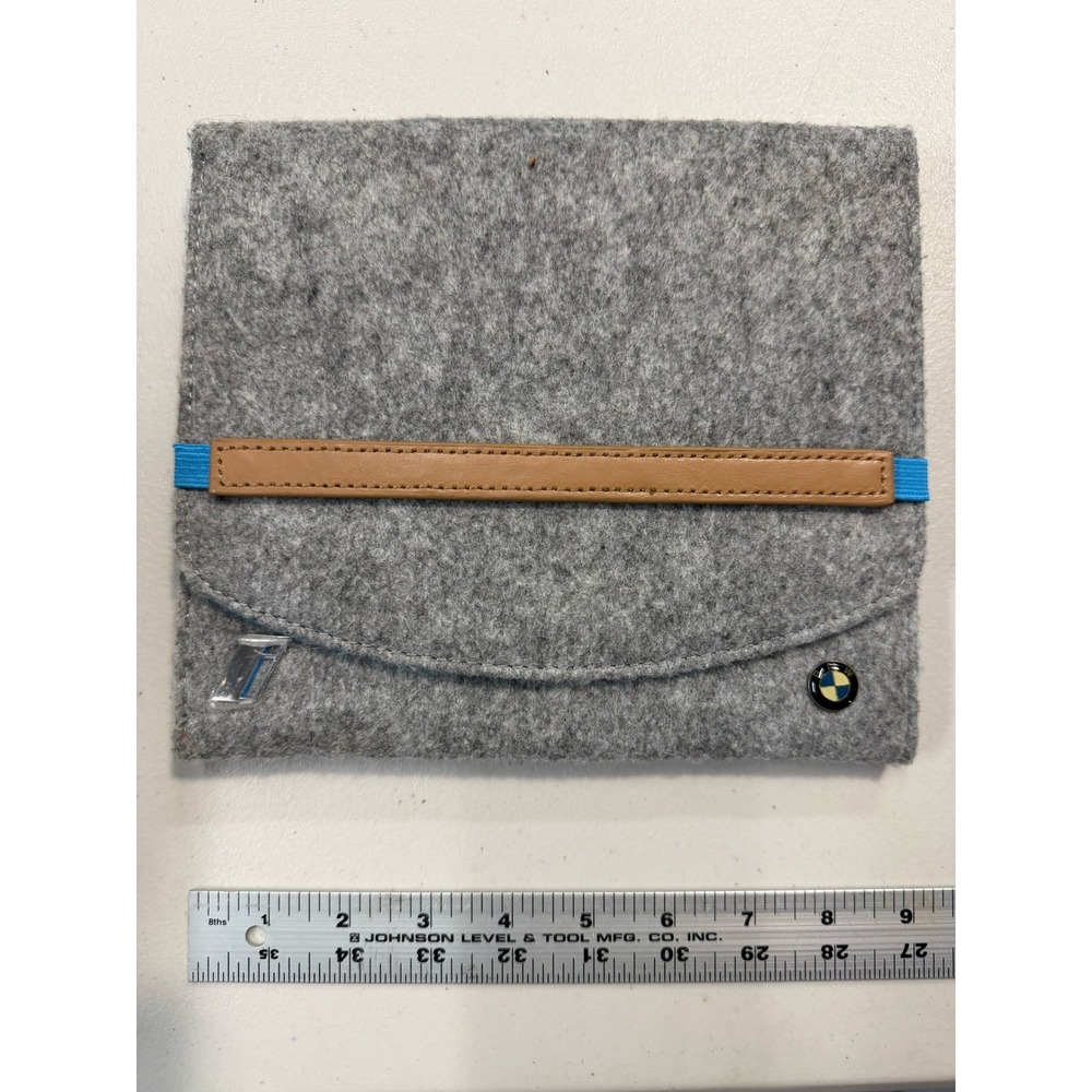 BMW i Collection Grey Felt Document Pouch Wallet Blue Interior Tan Strap Logo